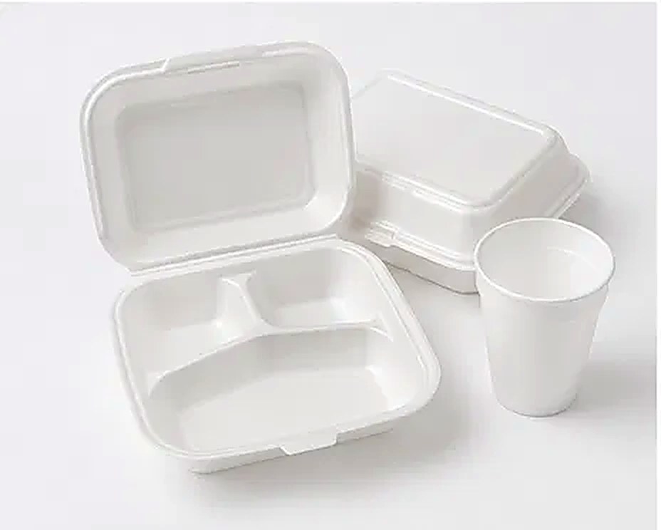 Foam food containers and a cup