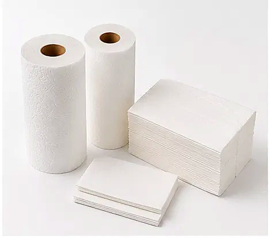 Paper towel rolls and folded napkins